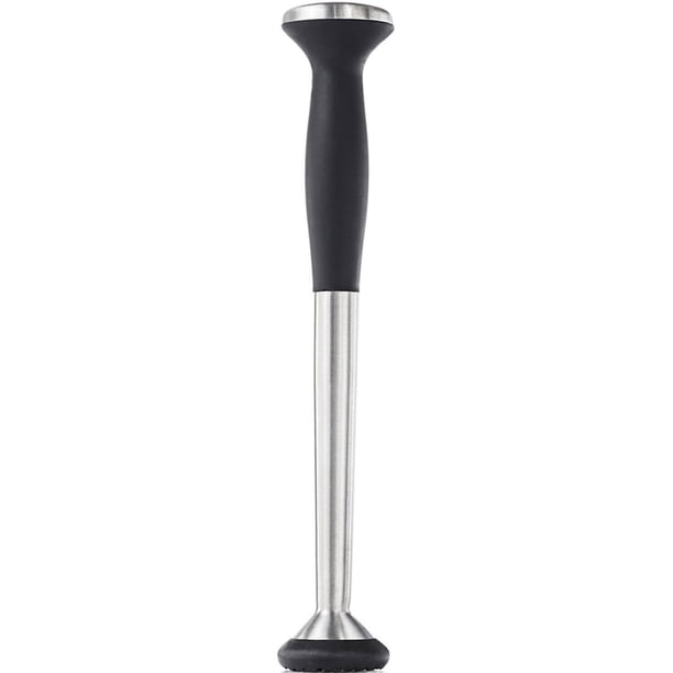 Muddler OXO Steel con cabeza de nailon que no raya y agarre suave antideslizante, plateado, 9 pulgadas