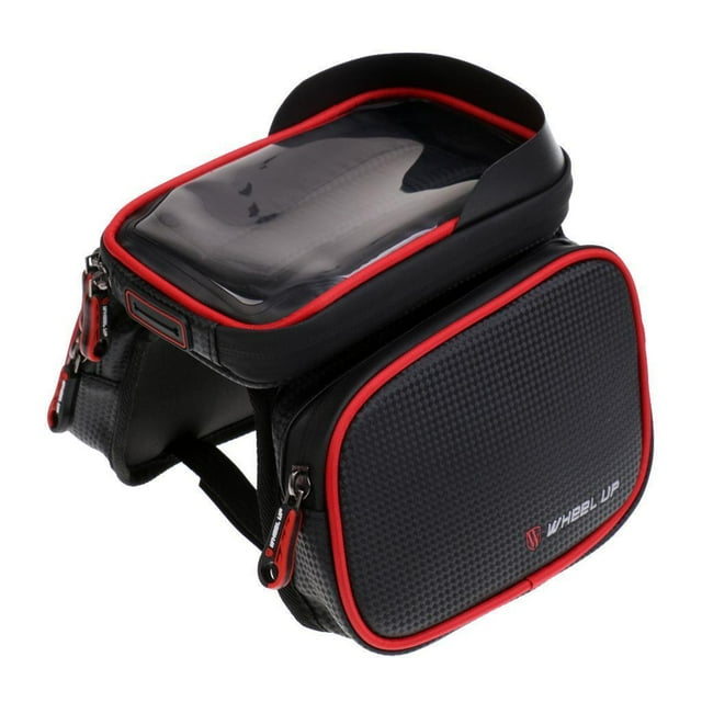 koolsoo Bike Front Tube Bag Frame Pannier PU Waterproof Mobile Phone Pouch Red