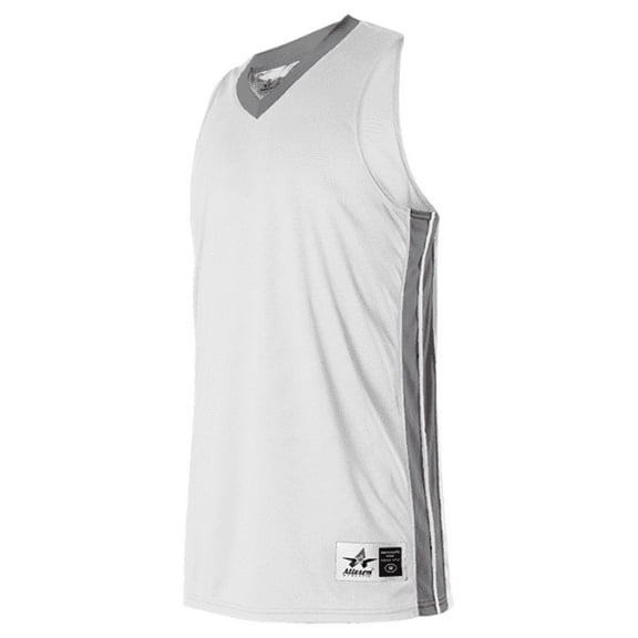 Alleson Athletic - Women's Single Ply Basketball Jersey - Color - White/ Charcoal - Size - L