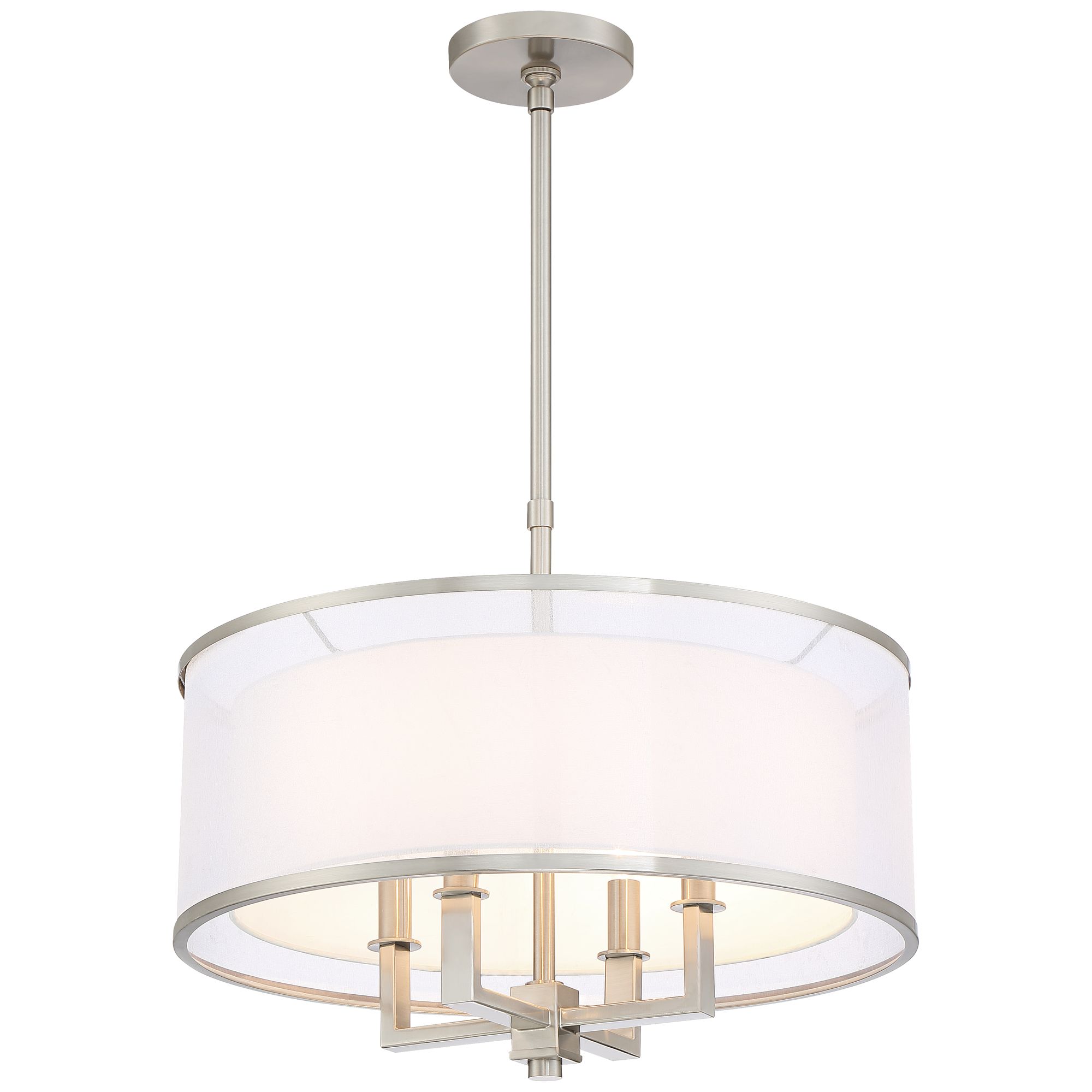 Possini Euro Design Brushed Nickel Drum Pendant Chandelier 21" Wide Silver Organza White Shade 4-Light Fixture for Dining Room