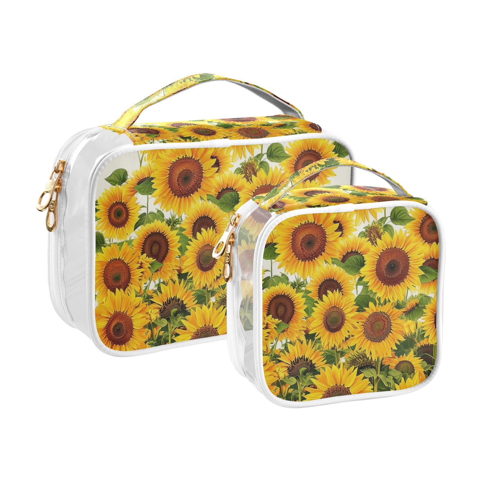 Clear Makeup Bags with Handle Large Opening 2 Pack Set Toiletry Bag Quart Size Bag, for Women Man Traveling Travel Essentials, Toiletries and Other. Sunflower