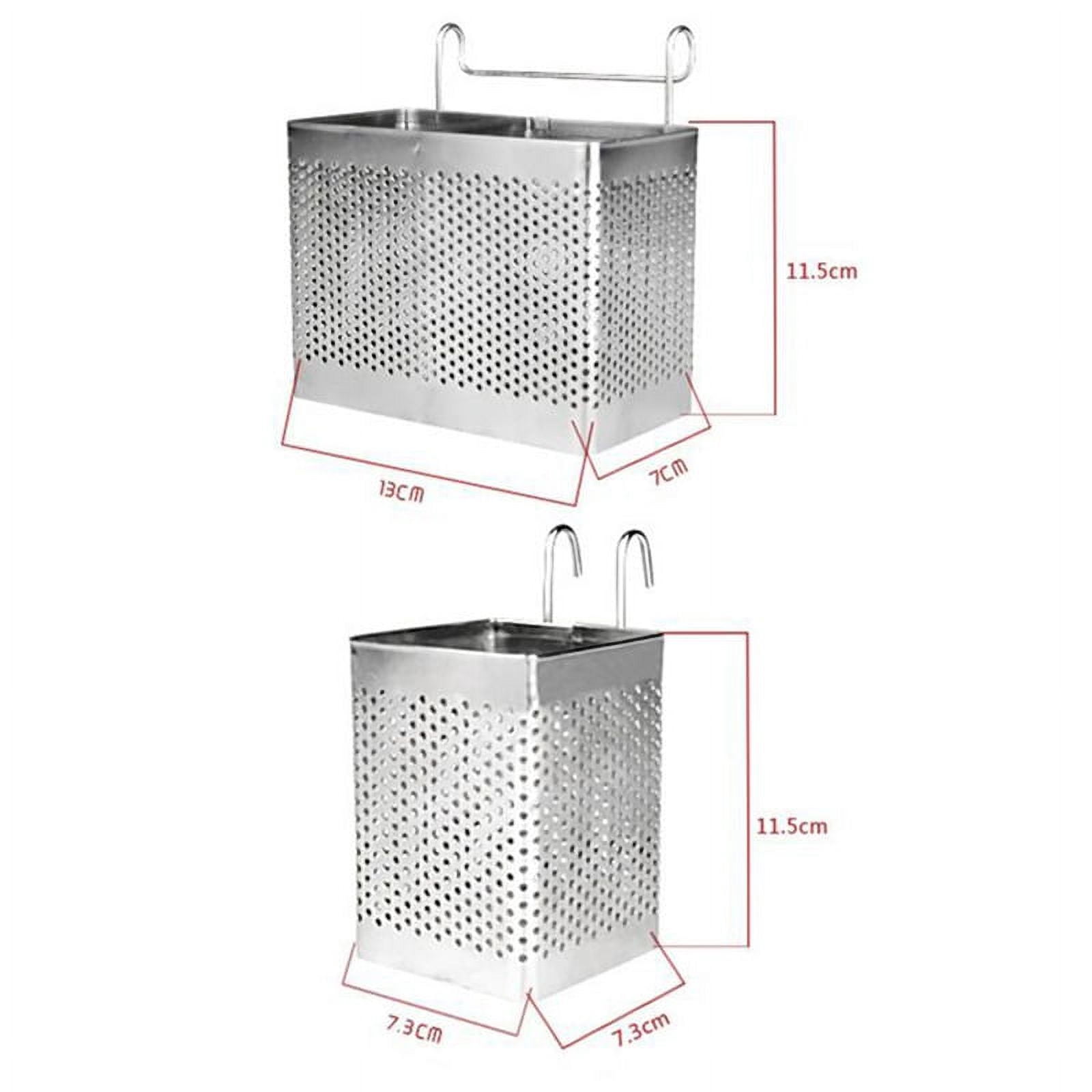 Stainless Steel Hanging Cutlery Drying Rack - Double Compartment Utensil Holder With Hooks For Kitchen