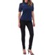 thumbnail image 2 of INSPIRAR CHIC Top de Encaje Floral para Mujeres con Cuello Mock, Manga Corta Abullonada, Blusa Elegante de Encaje Talla XS Azul Oscuro, 2 of 6