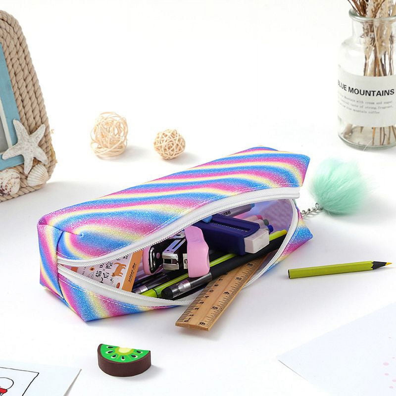 Rainbow Colourful Flat Pencil Case Transparent Red Zip Small/A5 Size  Multicolour