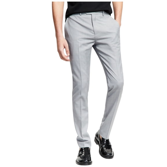 Bar Iii Mens Slim fit Dress Pants 33 / 32 Light Grey Solid Stretch Wool