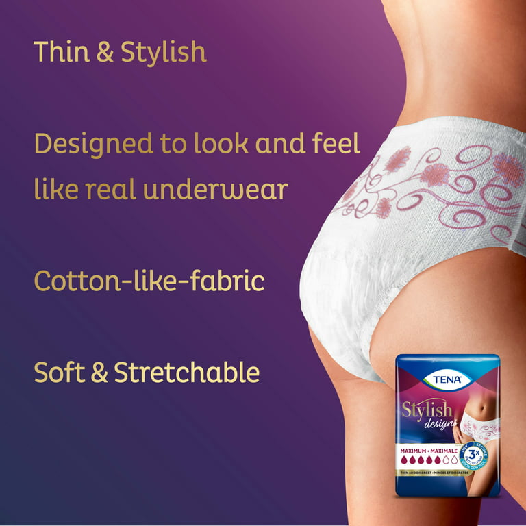 Tena Stylish Designs Incontinence Protective Underwear for Women, Maximum  Absorbency, S/M, 18 count