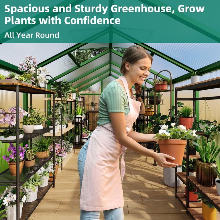 8x12 FT Polycarbonate Greenhouse for Outdoors, Heavy Duty Aluminum ...