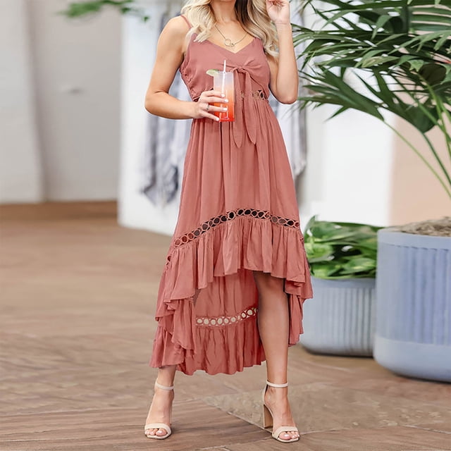 Babysbule Robes d'Été pour Femmes Mode Décontractée Imprimé Col en V Camisoles Sans Manches Gilet Longue Robe de Soirée Jupes