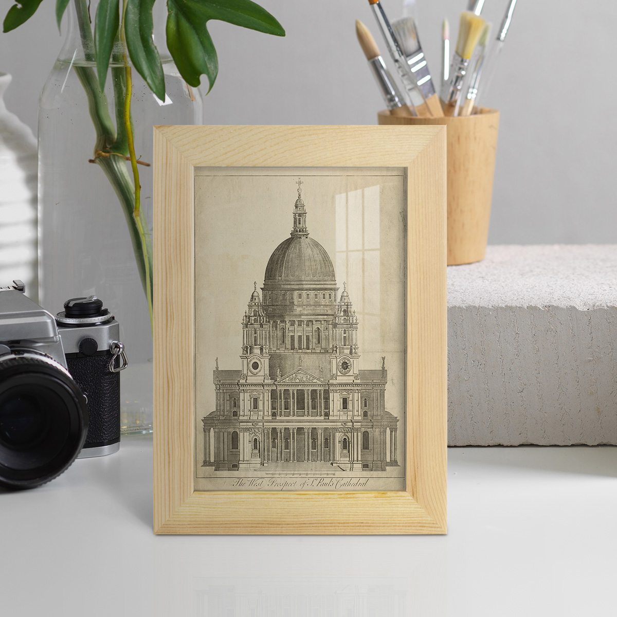 St. Paul's Cathedral -Framed Print w/glass-Natural Wood
