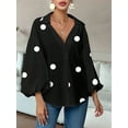 thumbnail image 3 of Women'S French Polka Dot Half-Open Collar Loose Bubble Long Sleeve Top Black Polka Dots XL, 3 of 8