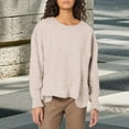 thumbnail image 2 of Duoif Womens Sweaters, Women's Ribbed Chunky Knit Sweatshirt - Crew Neck Fashion Sweaters for Women Beige XL, 2 of 4