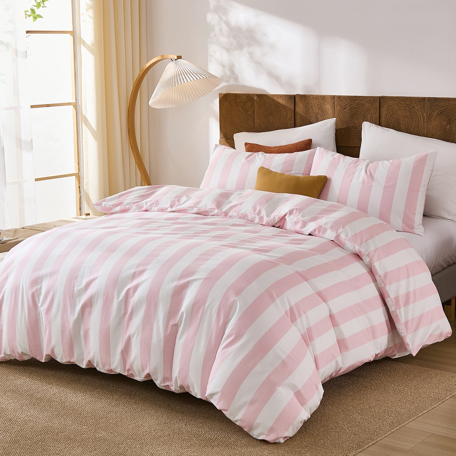 100% Cotton Stripe Duvet Cover Set Queen Size - Gray Striped Duvet Cover Set with Zipper Closure & 8 Corner Ties, Modern Minimalist Wide Stripe Bedding Set for Cozy Elegant Bedroom