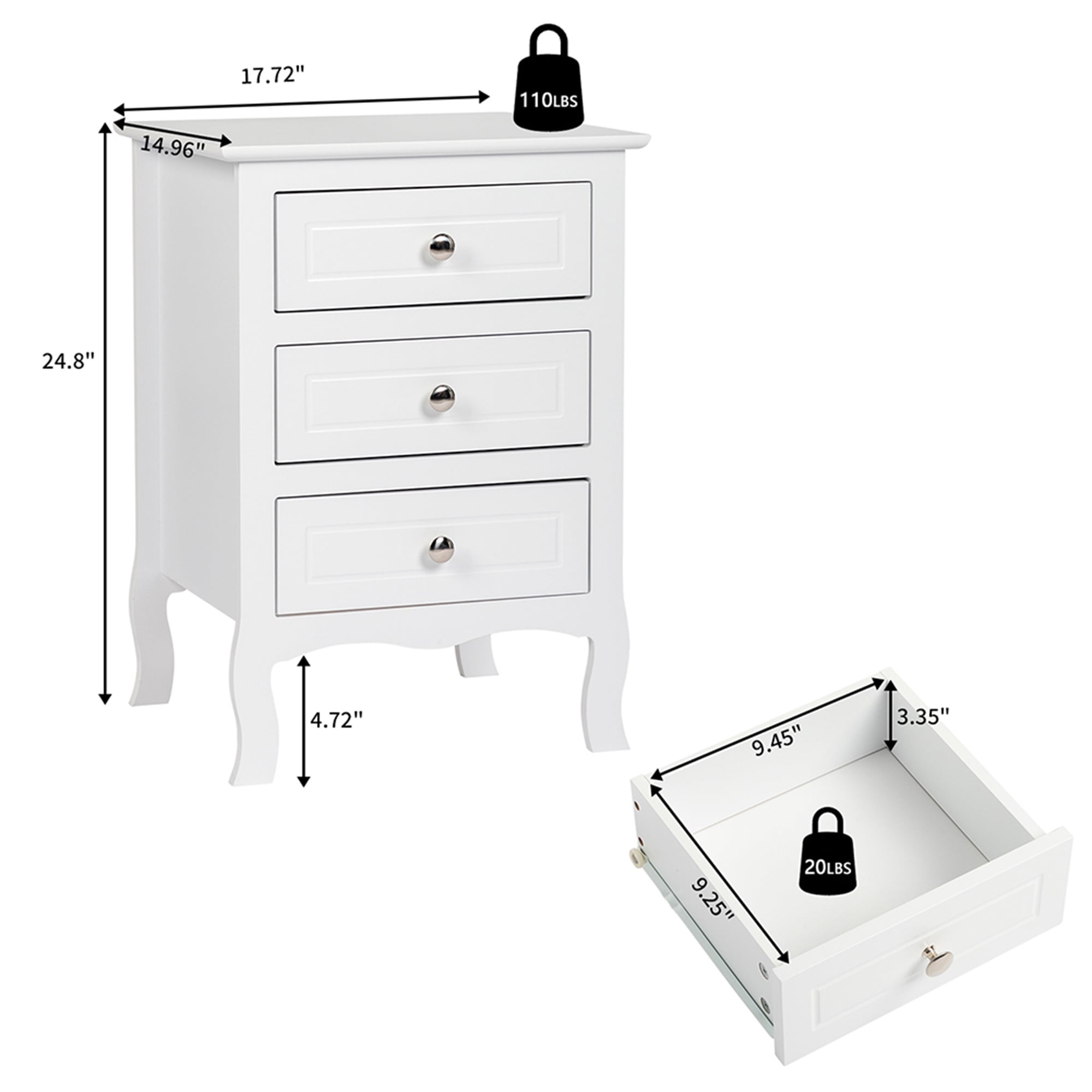 Kadyn White Nightstand Side Table with 3 Drawers, Farmhouse Style Bedside Storage Chest Table , Wood End Table Decorative Table, Solid Wood Curved Legs, Living Room Decorative Furniture Kadyn White Nightstand Side Table with 3 Drawers, Farmhouse Style Bedside Storage Chest Table , Wood End Table Decorative Table, Solid Wood Curved Legs, Living Room Decorative Furniture