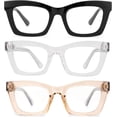 thumbnail image 2 of GFDYREE 3 pack Oprah style Spring hinge Readers Blue Light Blocking Computer Square Reading Glasses for Women Men, 2 of 6