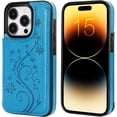 thumbnail image 3 of Compatible with iPhone 15 Pro Case Wallet with Card Holder,Embossed Butterfly Pattern PU Leather Double Buttons Flip Protective Shockproof Cover for Magnetic Car Mount 6.1 Inch (Blue), 3 of 7