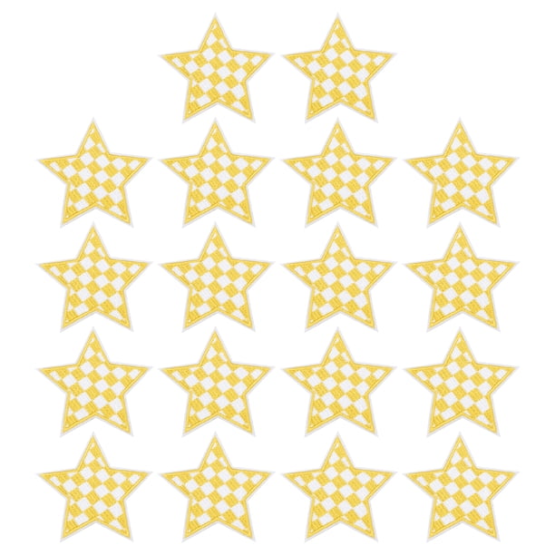 Uxcell 18 Pcs Parches Bordados en Forma de Estrella a Cuadros para Planchar, Aplicaciones para Coser en Chaquetas, Colección de Ropa, Vestidos, Sombreros, Jeans, Accesorios de DIY, Amarillo/Blanco