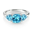 thumbnail image 2 of Gem Stone King 925 Sterling Silver Swiss Blue Topaz 3 Stone Engagement Ring for Women (3.01 Cttw, Gemstone November Birthstone, Available in Size 5, 6, 7, 8, 9), 2 of 3