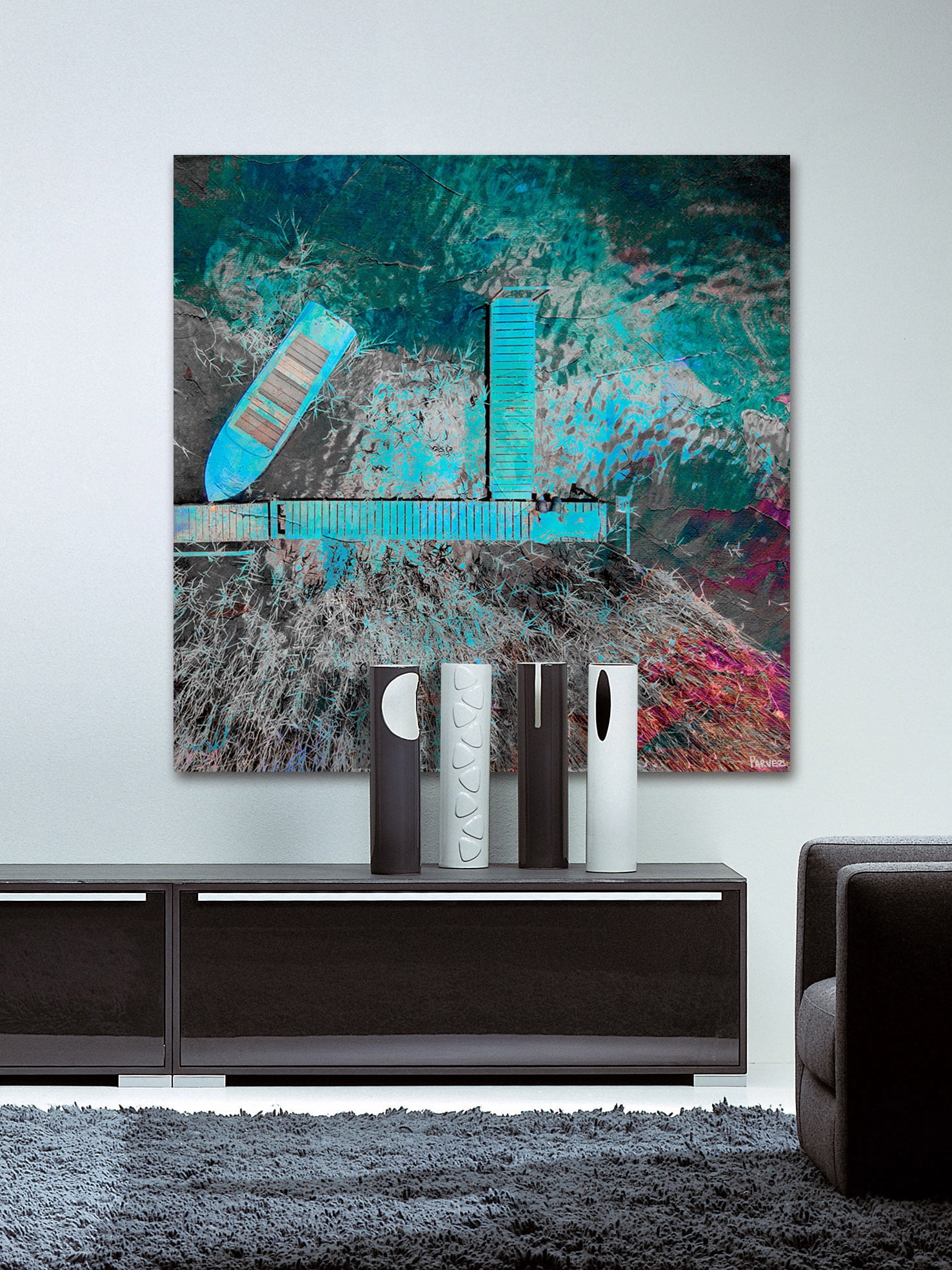 "Blue Pier" Painting Print on Wrapped Canvas
