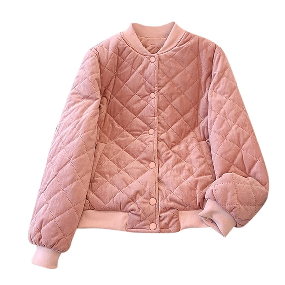 UAMVSH Womens Quilted Jackets Casual Button down Winter Warm Coats Loose Fit Long Sleeve Stand Neck Outerwear Puffer Clothes(X-Large,Pink)