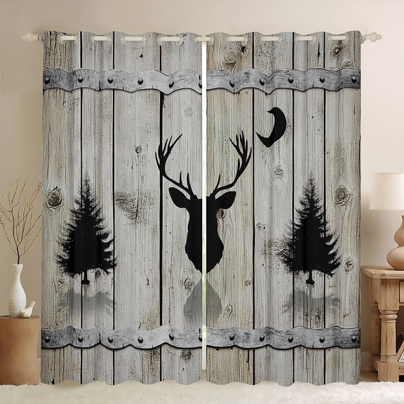 Manfei Jungle Wildlife Deer Black Out Curtains,Country Farmhouse Lodge Curtains Pack of 2 (42x63 Each),Old Barn Door Bedroom Curtains For Kids,Breathable Home Decor
