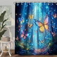 thumbnail image 2 of Navy Blue Shower Curtain Magic Fairy Tale Gemstone Blue Forest Funny Butterfly Shower Curtain for Bathroom, Modern Fabric Cloth Waterproof Bath Curtain with Hooks, 2 of 7