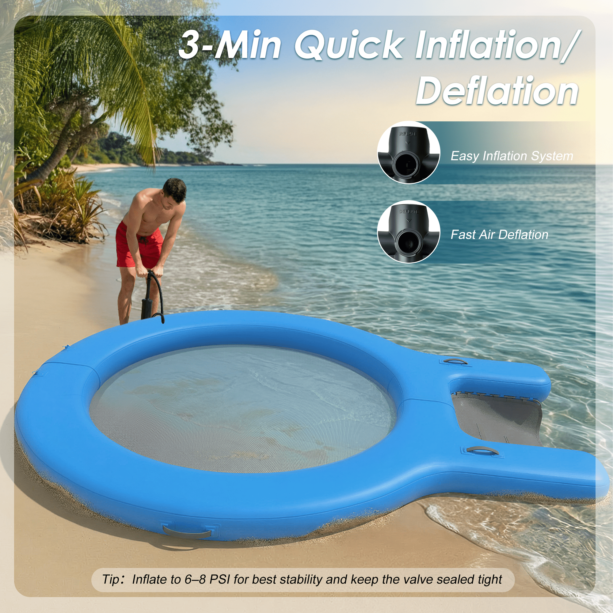 8 FT Water Hammock Inflatable Sunchill Float Ring with Dog Boat Ramp, Heavy Duty Floating Dock Pool Hammock Float for Ocean Lake Swimming Pool