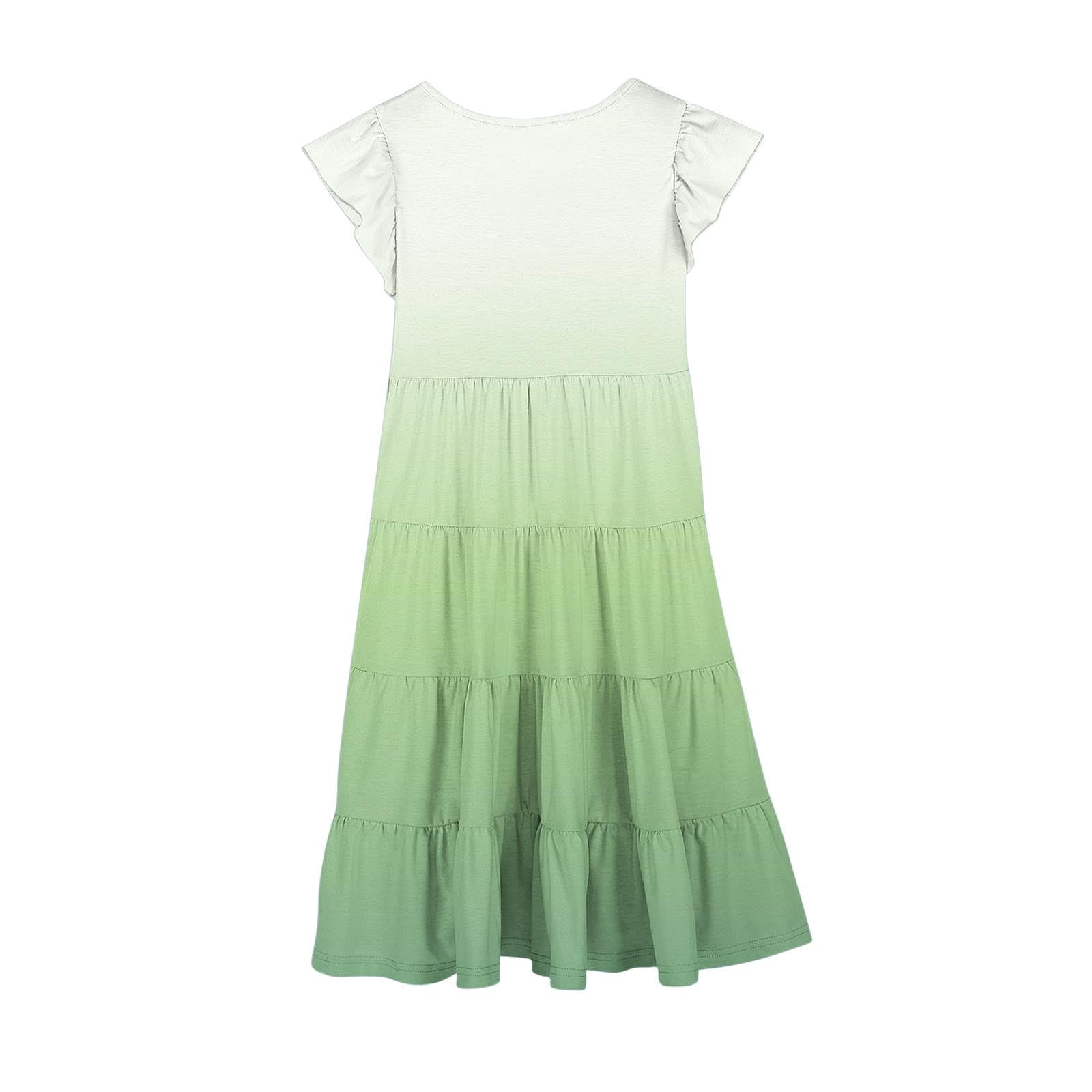 Midi Dresses for Teen Girls Size 6-15 Ruffle Cap Sleeve Sundresses Kids Trendy Gradient Printed Crew Neck Layered Summer Beach Dress