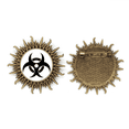 thumbnail image 1 of Químicas peligrosas radiaciones nocivas, tóxicas negro patrón círculo espantoso símbolo ilustración Pin de gancho de metal vintage con forma de sol Unbranded M, 1 of 3