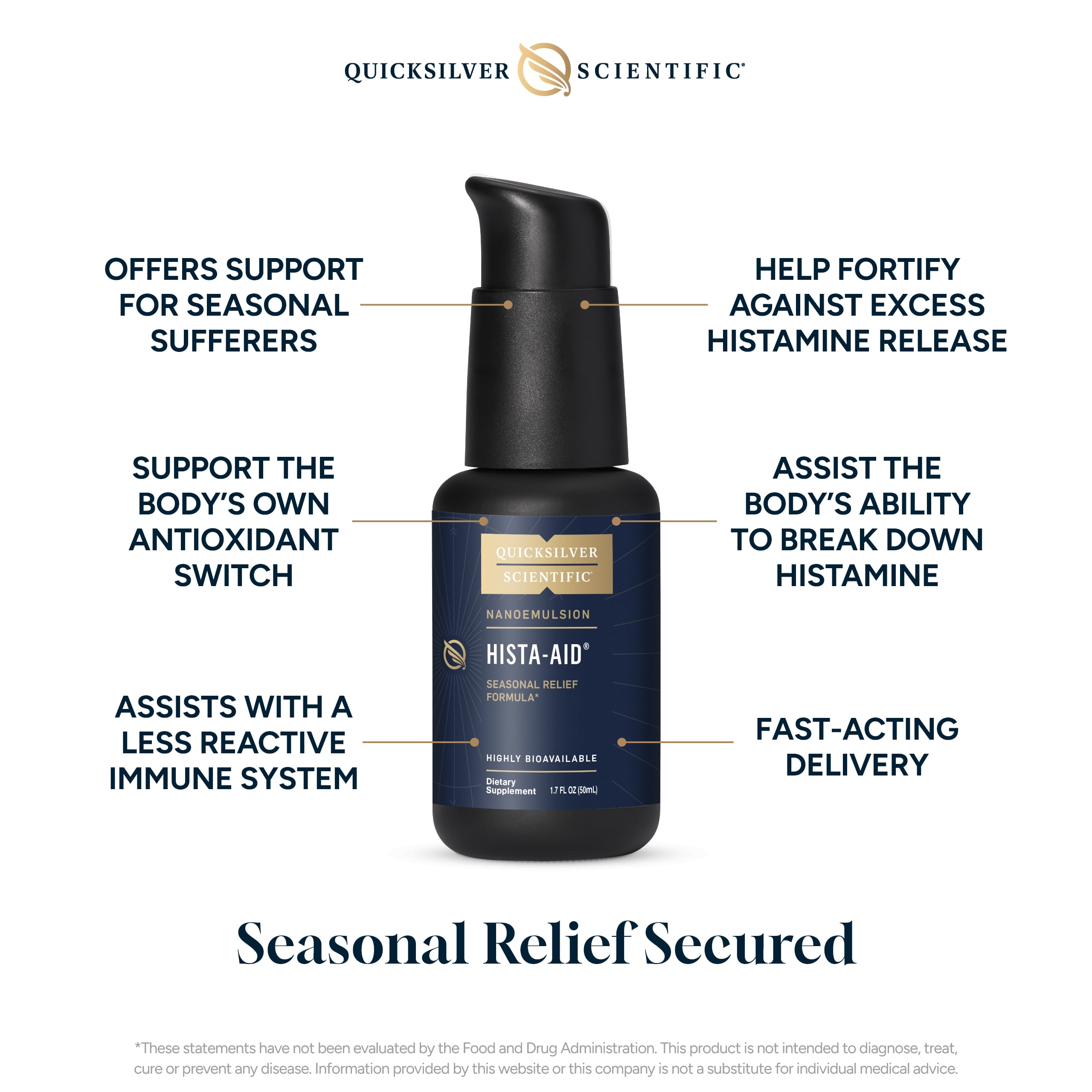 Quicksilver Scientific Nanoemulsified Hista-Aid - Flavonoids to Help Maintain Healthy Histamine Levels - Liposomal Vitamin C, DIM, Luteolin & Quercetin Liquid (50ml)