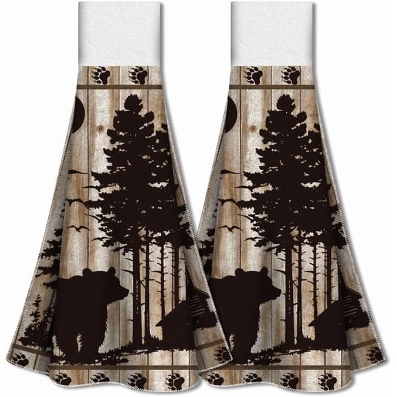 Bears Kitchen Hanging Towel Set of 2 Forest Bears Wild Animal Hand Towel with Loop Hook Absorbent Hanging Tie Towels Dish Tea Towel Washcloth 12.4"x13.5" for Kitchen Laundry Bathroom Colorful DIY
