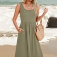 thumbnail image 4 of Women's Summer Sleeveless Dress Square Neck Pleated Swing Casual Maxi Dresses With Pockets Straight Dress for Women Cute Short Dresses Cute Summer Outfits for Women Loose Summer Dress for Women Summer, 4 of 7