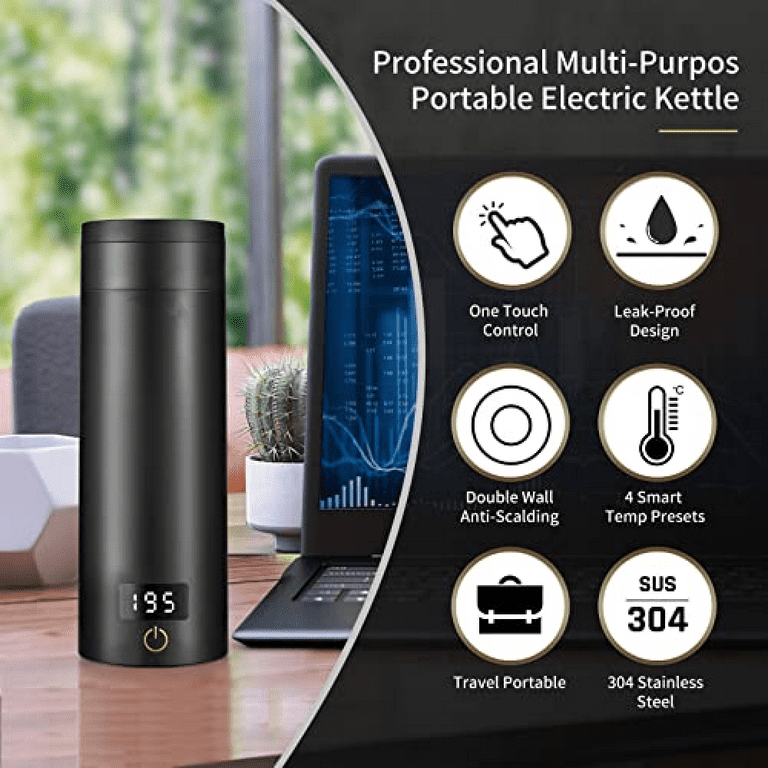 Portable Electric Kettle Travel Small Stew Pot Mini Cooker Personal Health  Cup,Water Boiler with Temperature Control,Timer, Auto Shut Off & Boil Dry