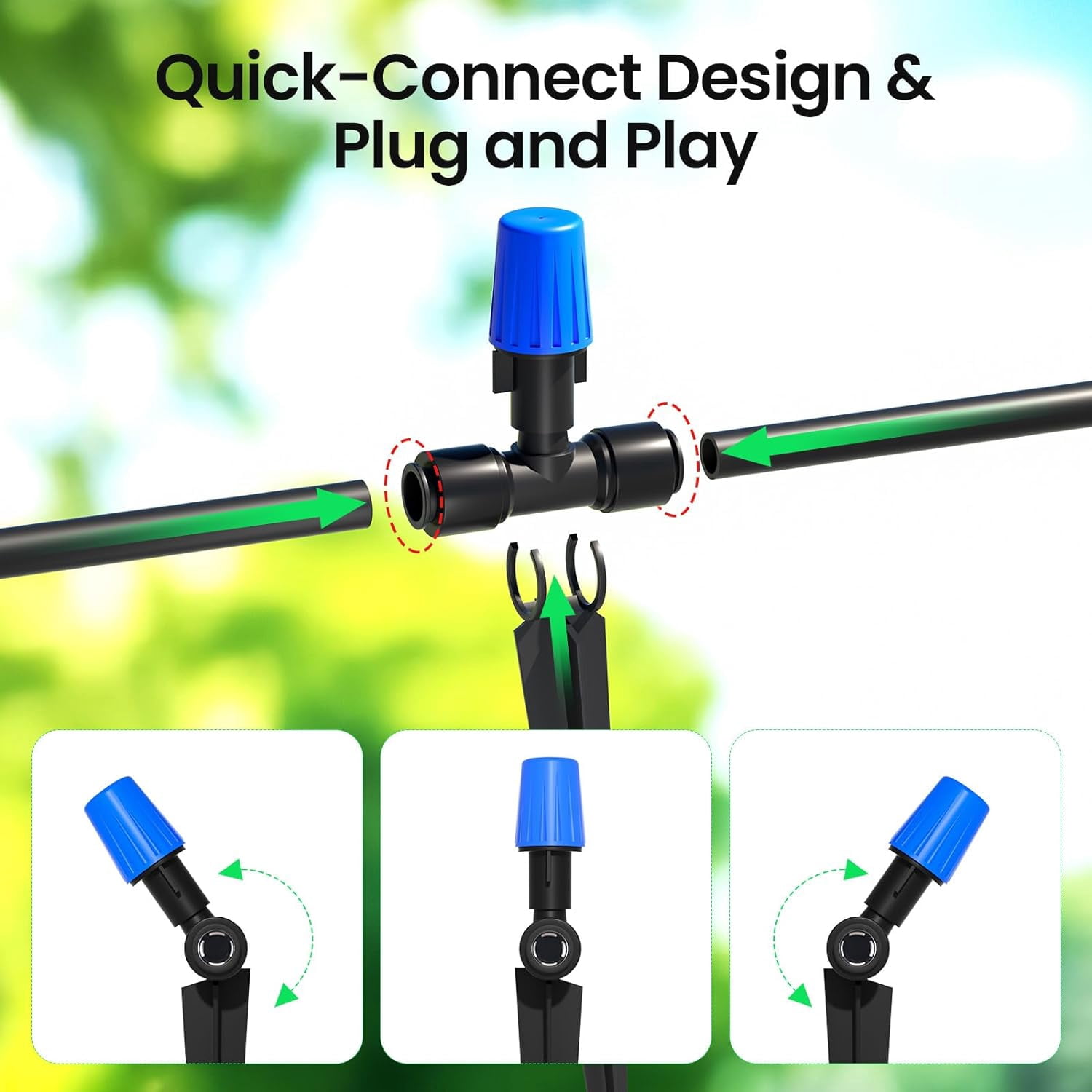 Irrigation System 65FT Easy Connect Drip Irrigation, Jorking Sprinkler System Mist Accessories with 1/4 inch Blank Distribution 65ft Tubing Hose-Black