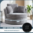 thumbnail image 4 of KINFFICT Chenille Swivel Barrel Chair with Storage Ottoman, Oversized Comfy Accent Chair for Living Room, Bedroom, Gray, 4 of 7