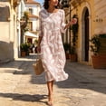 thumbnail image 4 of Ayolanni Fall Dresses for Women Crew Neck Floral 3/4 Sleeve A-Line Maxi Dress Flowy Beach Pleated Boho Long Dress Pink XL, 4 of 7