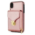 thumbnail image 4 of iPhone XR Luxury Leather Case with Card Holder for Women Phone Case Wallet with Strap Credit Card Slots Crossbody Strap with Kickstand Zipper Shockproof Case For iPhone XR,Rosegold, 4 of 10