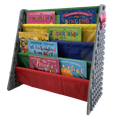 thumbnail image 2 of UNiPLAY Kids Plastic Bookcase Display Storage Rack, 4 Tier Bookshelf with Stacking Block Play Side Panels, (Gray/Primary), 2 of 5