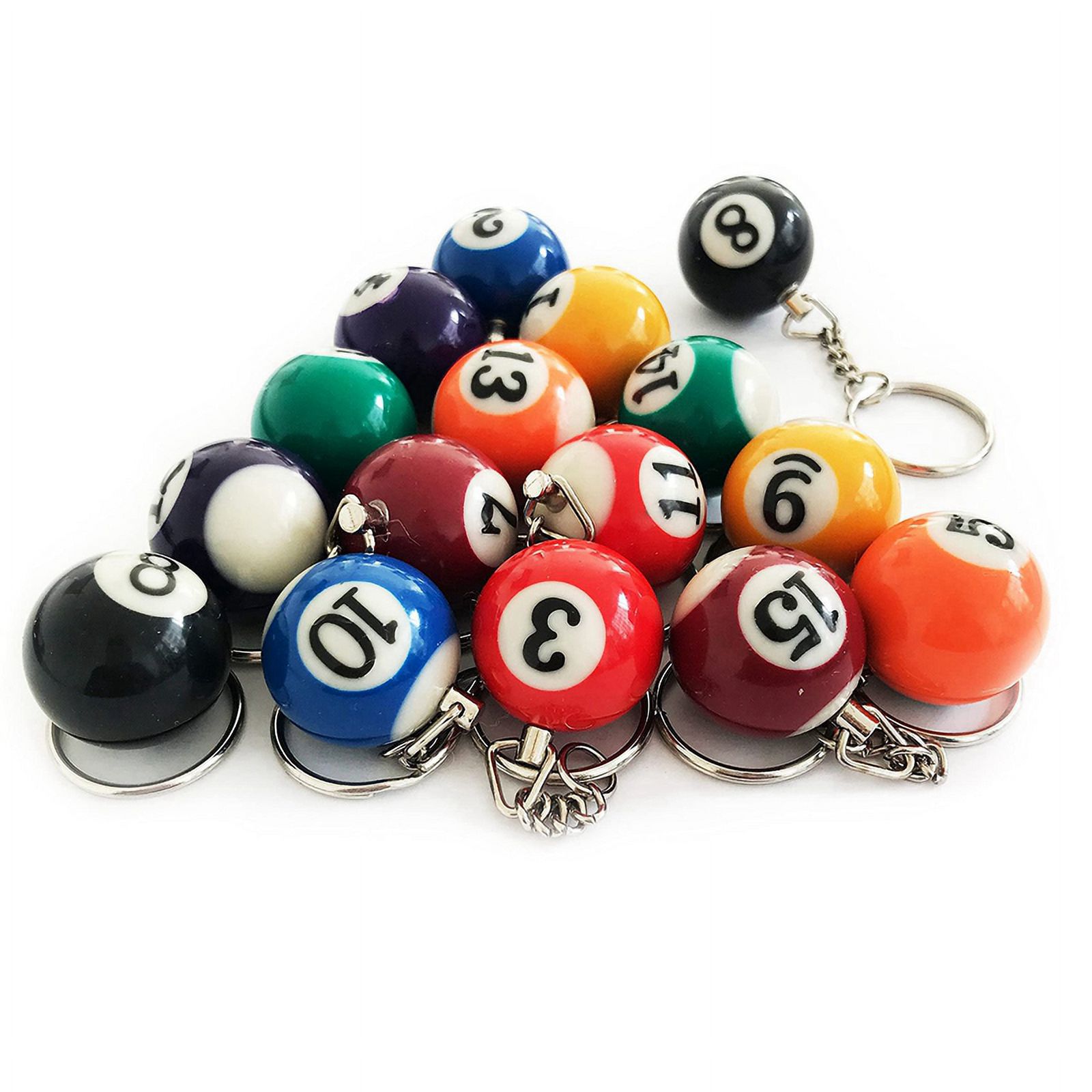 Colorful Billiard Ball Keychain Set 64 Pcs,Mini Key Chain Balls Eightball Billar Chains Accessories