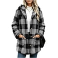 thumbnail image 5 of Ihhxva Jacket for Women Hooded Plaid Coat Winter Long Sleeve Button Detail Loose Fit Multi-Pockets Warm Outerwear S-2XL, 5 of 8