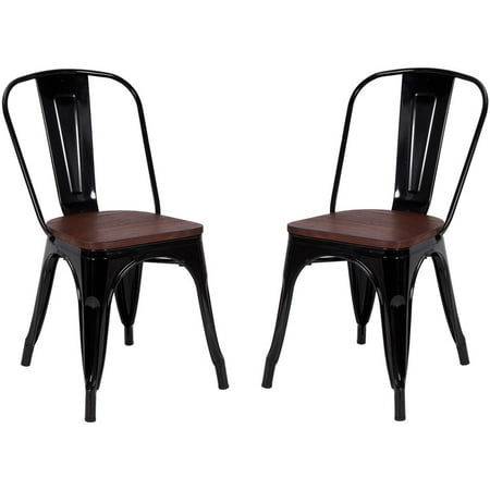- Costway Set of 2 Style Dining Side Chair Stackable Bistro Metal Wood Stool Black