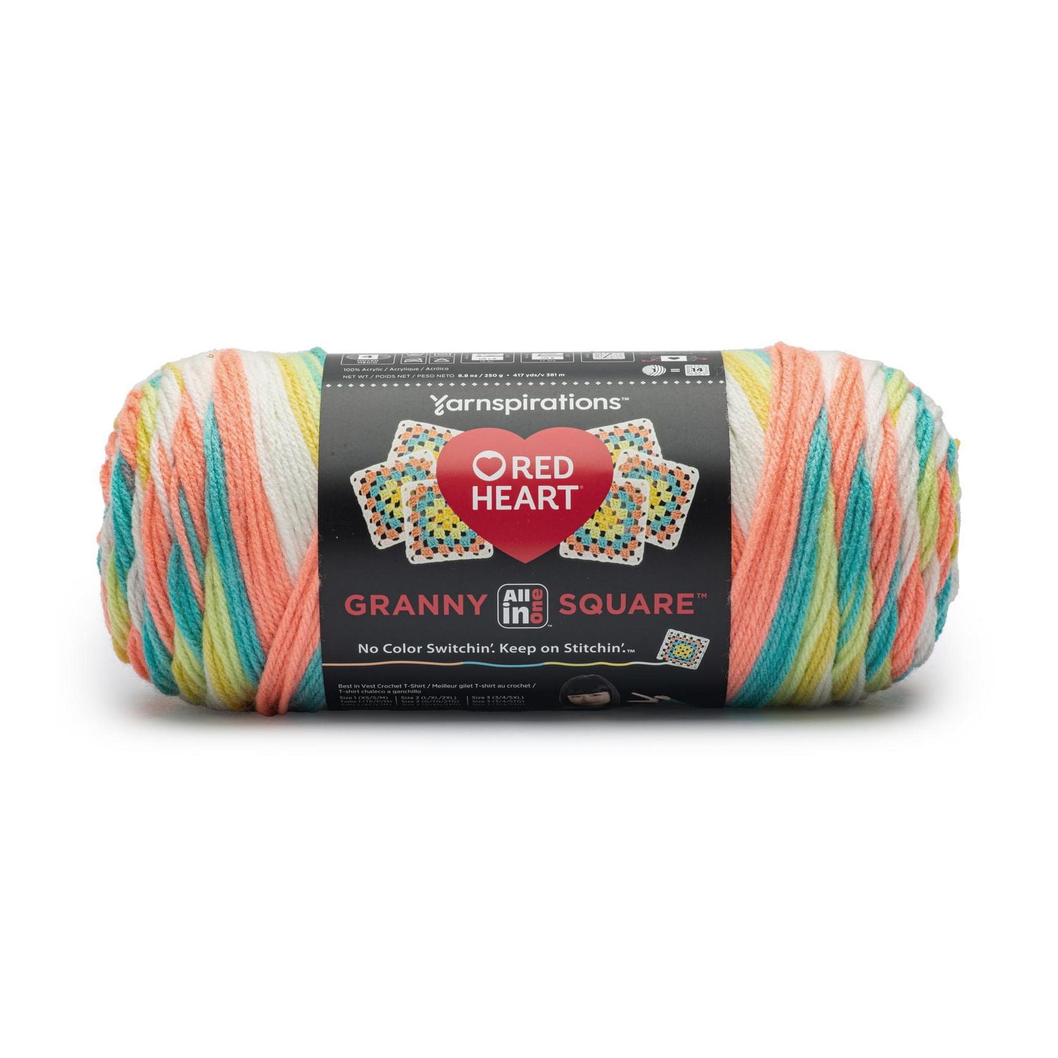 Red Heart® All In One Granny Square™ #4 Worsted (Medium) Acrylic Yarn 8.8oz/250g 417 Yards