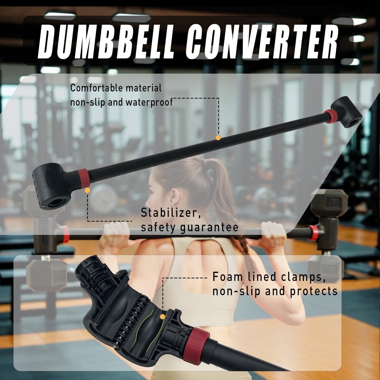 KORIKAHM Dumbbell Barbell Converter Bar, Adjustable Weight Capacitry Bar Convert to Dumbbell Set for Home Gym Strength Training