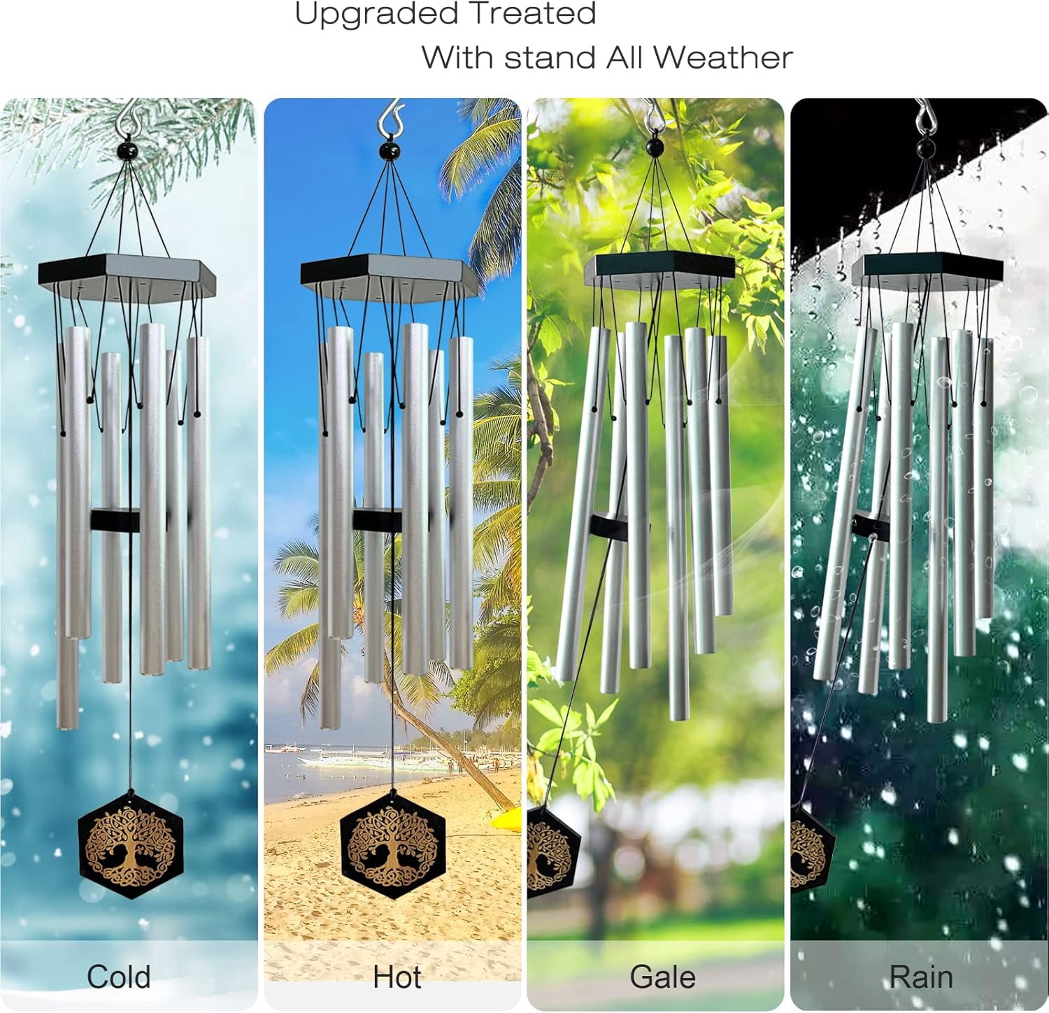 Wind Chimes for Outside, 33 inch Memorial Wind Chime in Memory of Loved Mon Dad, Sympathy Gifts, Tree of Life Windchime Deep Tone Create a Zen Atmosphere for Garden Home (Silver)