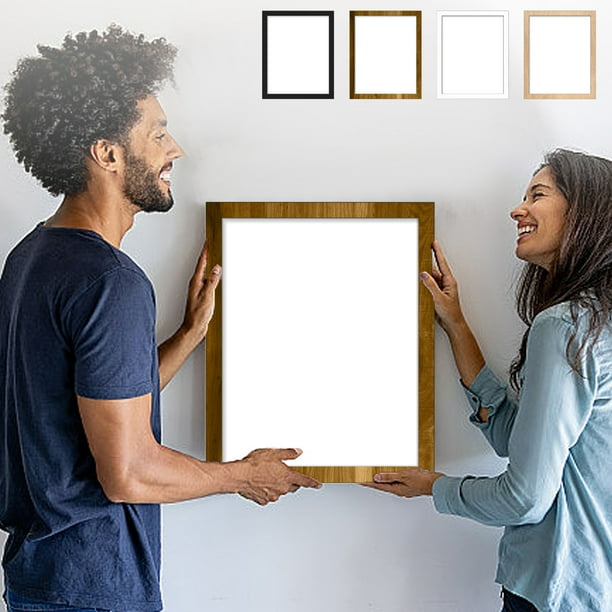 Marco de fotos 9x7 - Marco de madera para fotos 6x8 con esterilla o 9x7 sin esterilla • Montaje de pared o sobre mesa • Blanco moderno, marrón, caqui