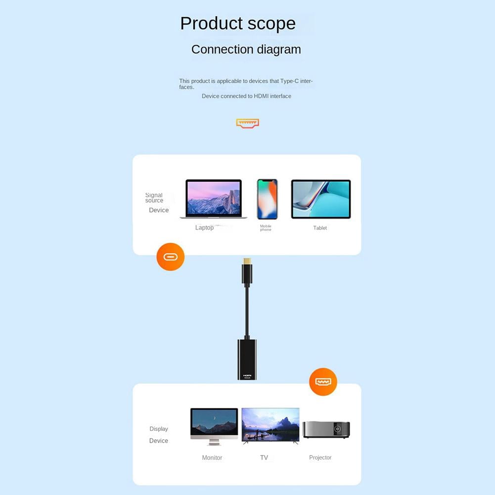 USB Type C to Female HDMI HDTV Cable 4K Adapter