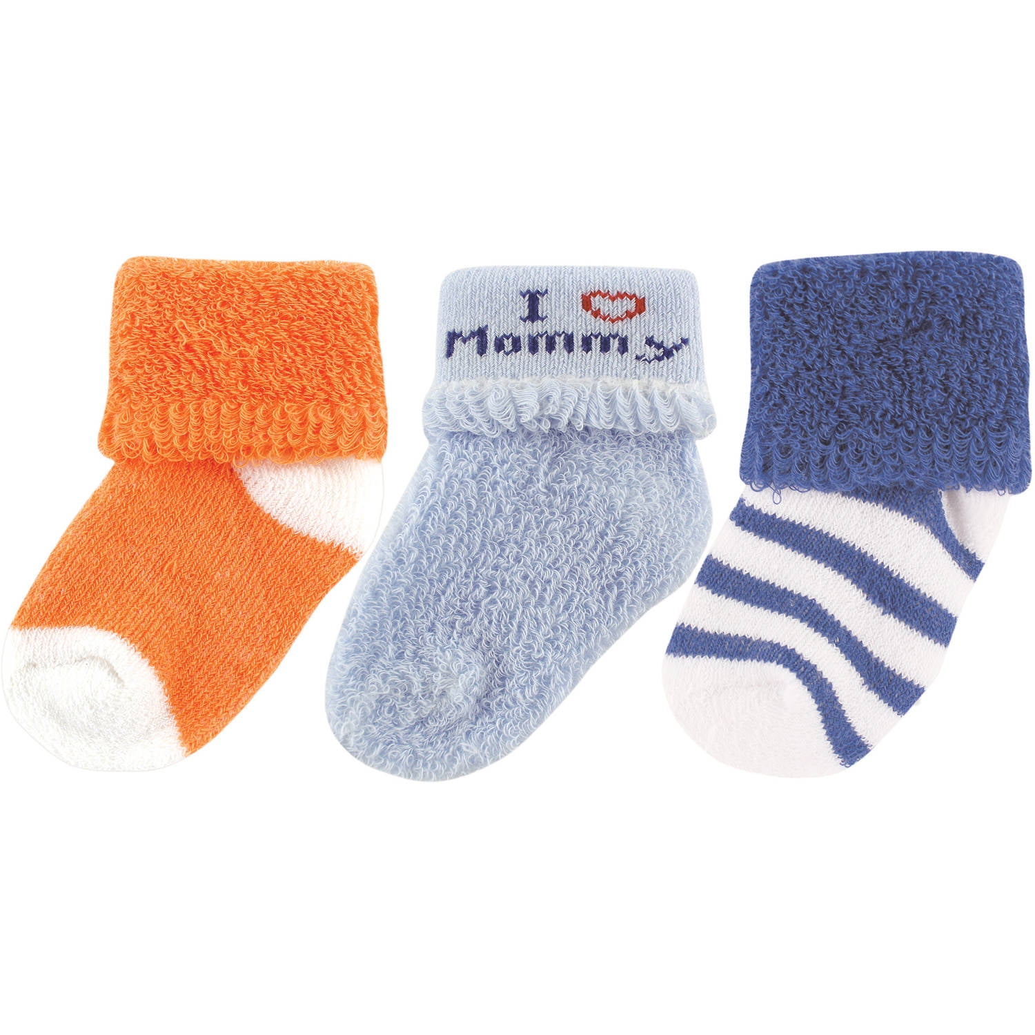 Terry Cloth Roll Cuff Crew Socks, 3Pack (Newborn Boys)