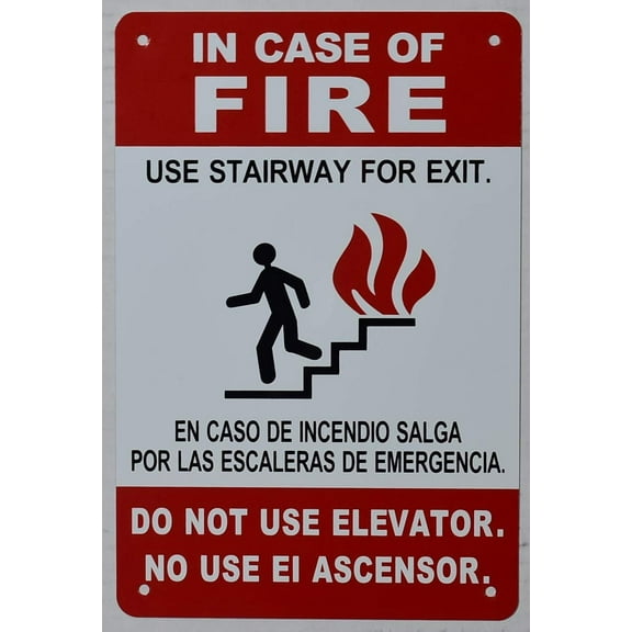 in Case of Fire Do Not Use Elevator, Use Stairs Sign (White,Size 6X9,) (ref-2201)