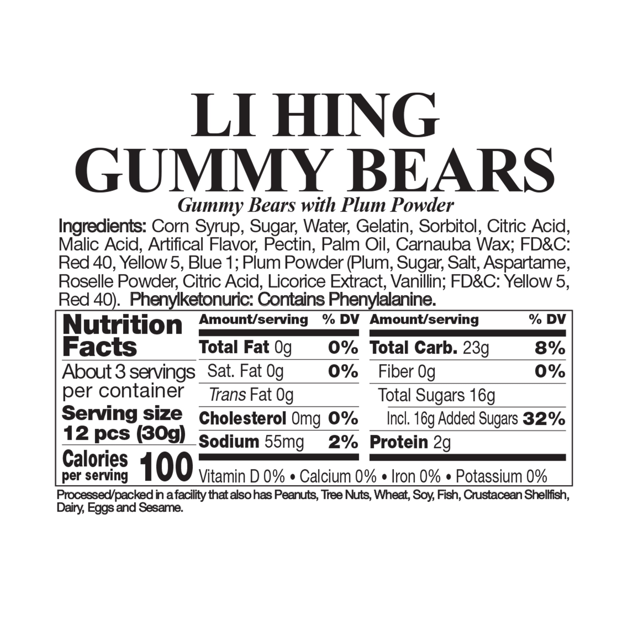 Enjoy Li Hing Gummy Bears (3 oz), Gummy Candy, Resealable Bag, Contains Phenylalanine