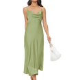 thumbnail image 4 of Jzuxvd Women's Spaghetti Strap Cowl Neck Long Slip Satin Silk Midi Dress Light Green L, 4 of 7
