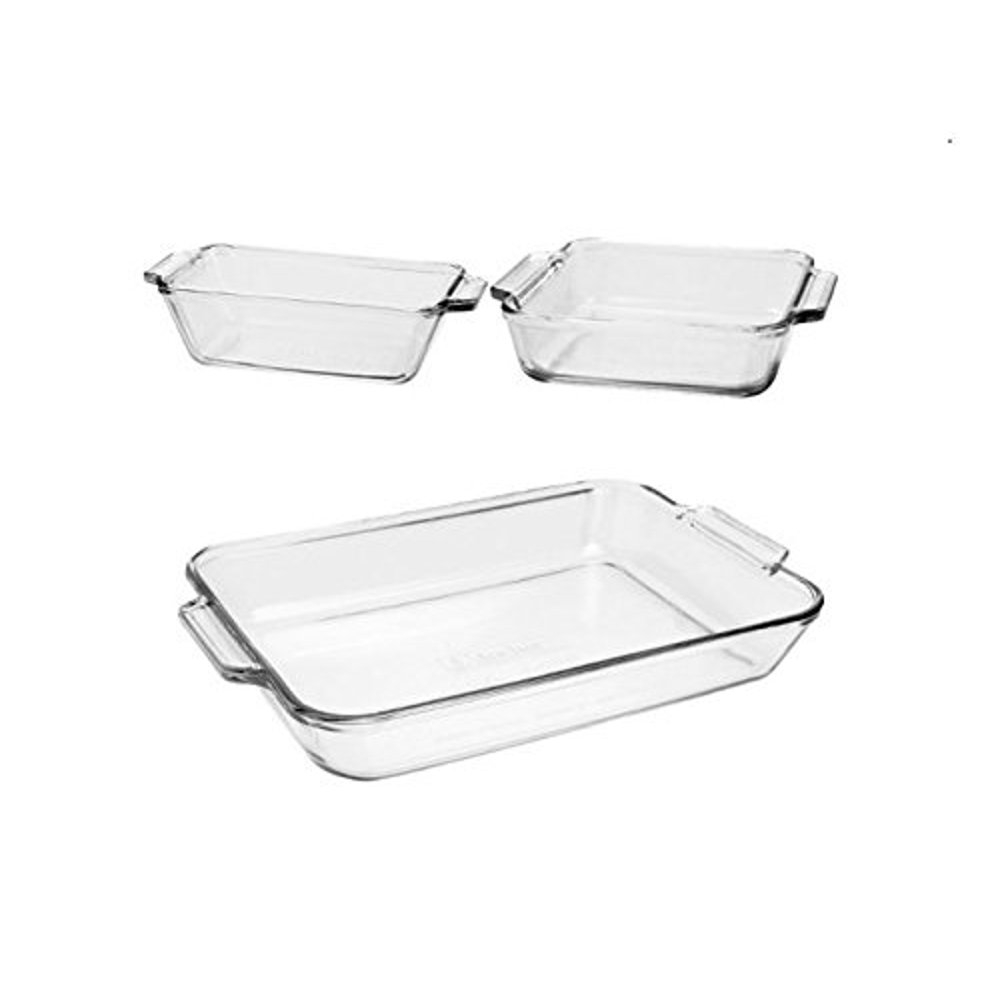 Anchor Hocking Oven Basics 3Piece Glass Bakeware Set with Square Cake